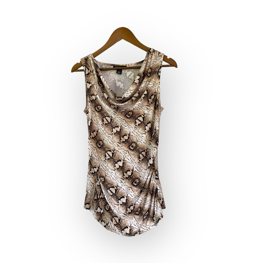 White House Black Market  sleeveless draped neck top animal print